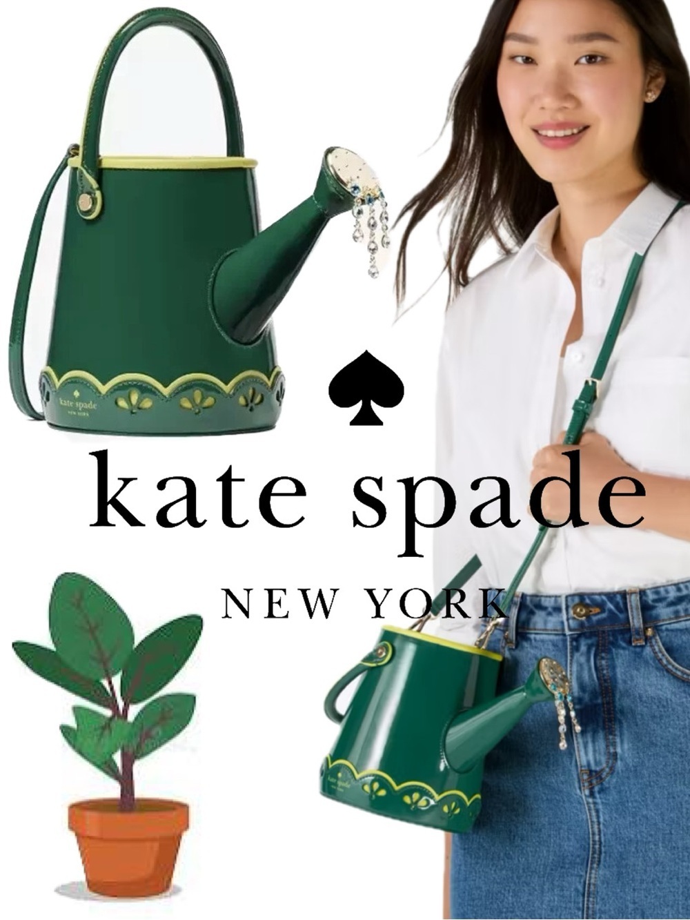 Kate Spade Harvest Time Green Patent Leather Watering Can Crossbody Novelty Bag
